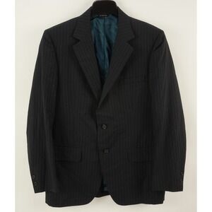 Vintage 1940s 1950s Penneys 40R Navy Blue Woven Chalk Stripe Suit Jacket